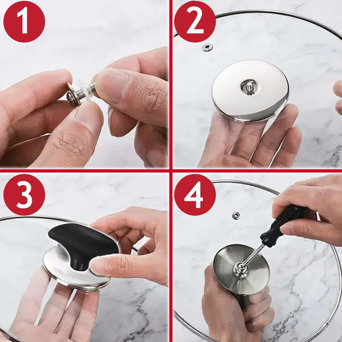 Universal Pan Lid Handle 6cm Saucepan Slow Cooker Steamer Pot Knob (Black / Chrome Silver)