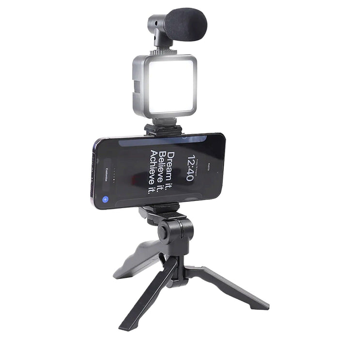 Phone Video Making Kit LED Light Box Mount Adjustable Tripod Microphone Vlogging Set