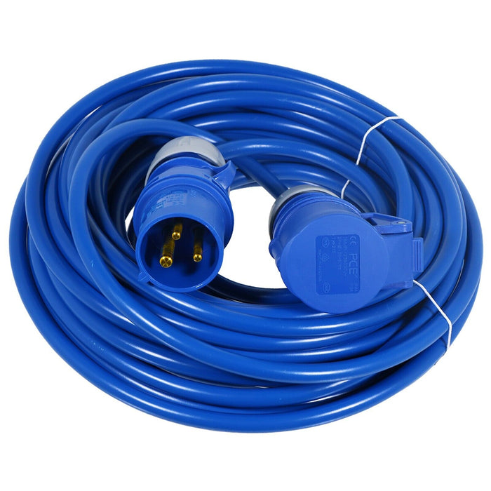 16A Extension Lead 14m 240V 1.5mm Extra Long Blue Power Cable + 2 x 16 Amp Splitter Kit