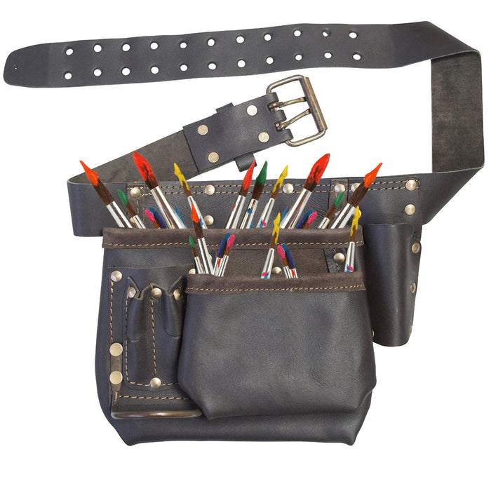 Artists Leather Tool Belt Pouch Multi Pocket Oil Tanned Brush Holder Organiser