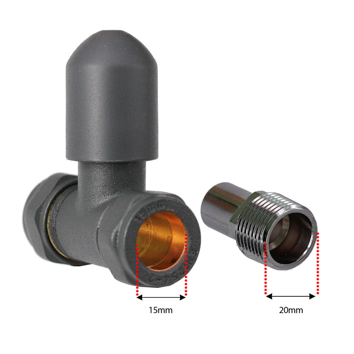 Anthracite Thermostatic Radiator Valve Set Brass Body Straight Inline 15mm x 1/2" TRV