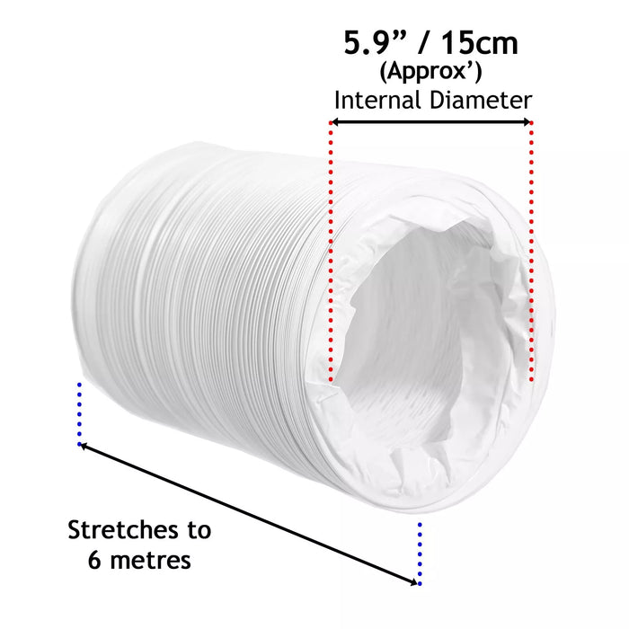 Duct Hose for Daewoo Air Con Conditioner 6" 6 Metre PVC Flexible Vent Pipe 152mm