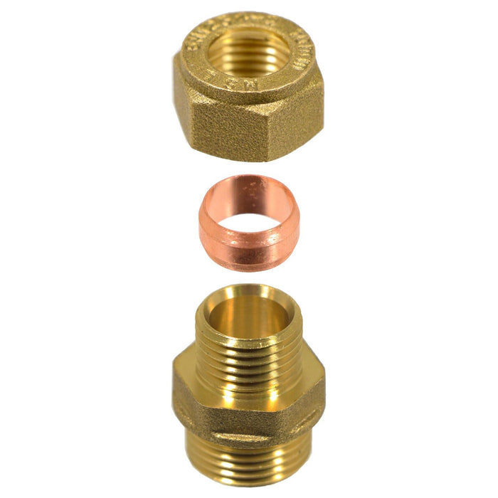Compression Connector 10mm x 3/8" BSP Male Straight Brass Pipe Coupler Adaptor Fitting