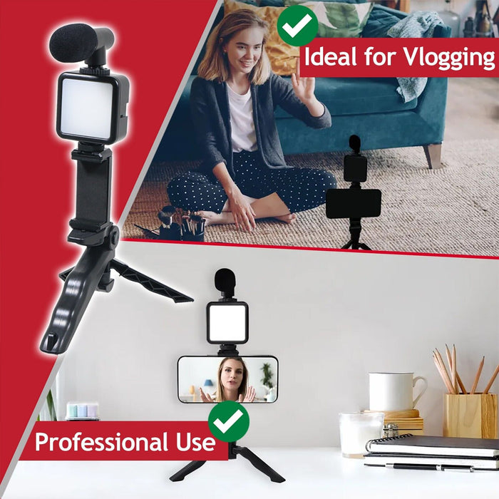 Phone Video Making Kit LED Light Box Mount Adjustable Tripod Microphone Vlogging Set