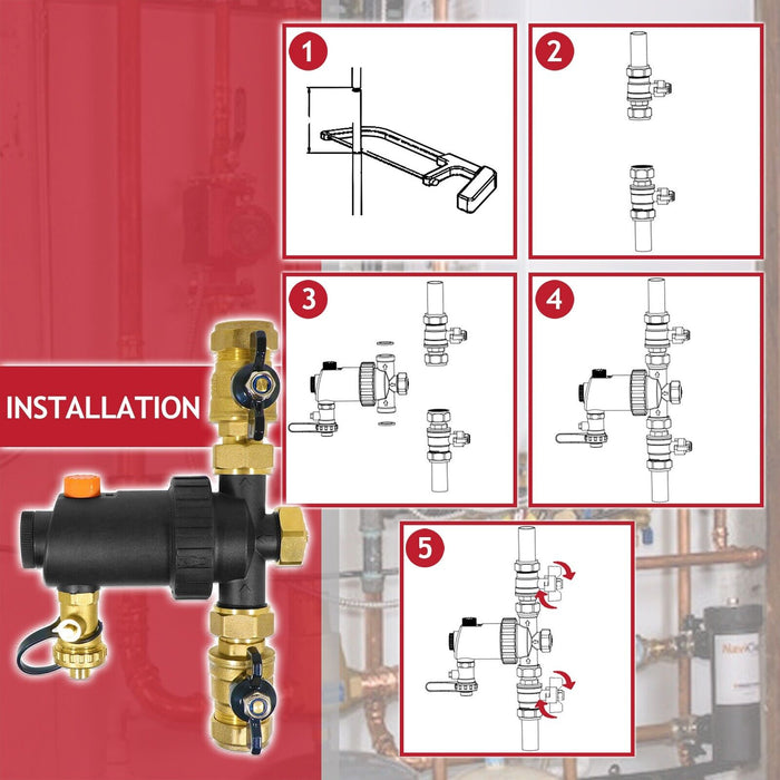 Boiler Filter 22mm Inline Magnetic Mini Central Heating Compression Pipe Valve