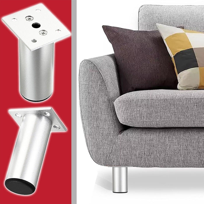 Universal Adjustable Furniture Feet 4.5" Silver Sofa Cabinet Bed Chair Riser Legs (Pack of 4)