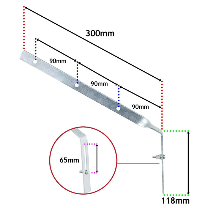 Gutter Side Rafter Bracket Universal Galvanised Steel Fascia Support Fixings (Pack of 5, 300mm)