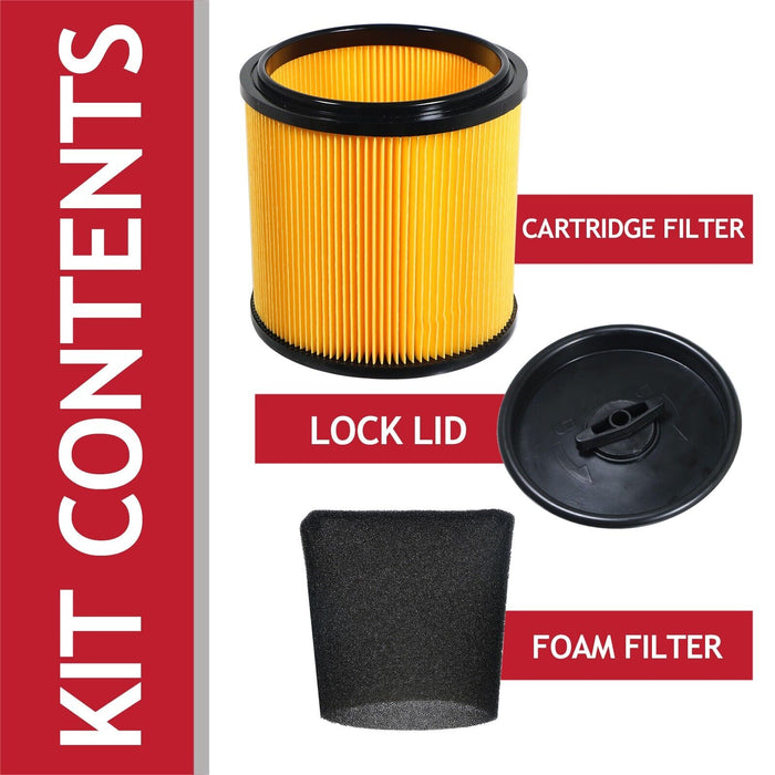 Wet & Dry Cartridge Filter Kit for Wickes 215735 288557 20L 1250W Vacuum Cleaner
