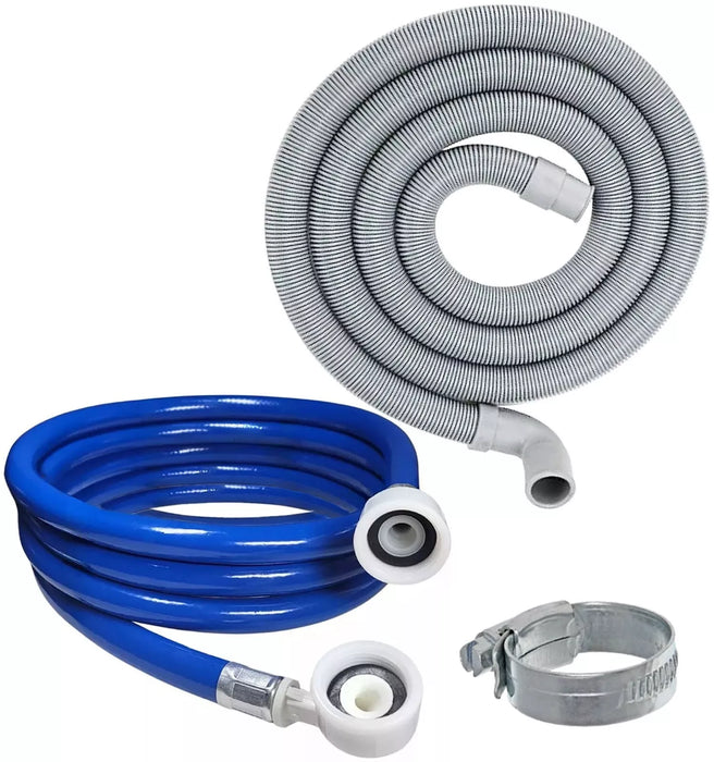 Universal Drain Hose + Water Fill Pipe Angle Set Clip Washing Machine Dishwasher