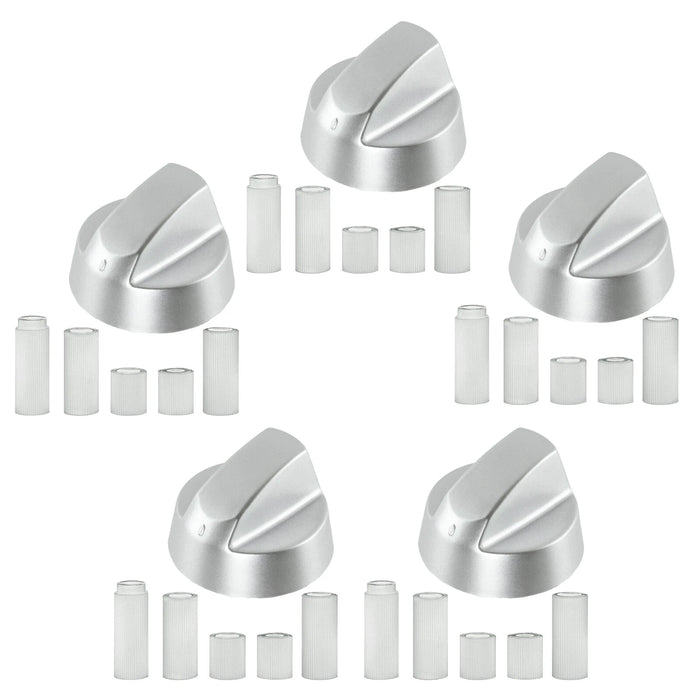 Control Knob Dial & Adaptors for CANNON Oven / Cooker (Silver, Pack of 5)
