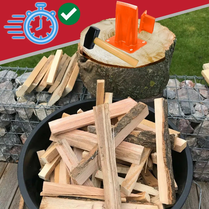 Kindling Splitter Firewood Wedge Splitting Base + Drill Blade Sharpener Attachment + Safety Goggles Kit