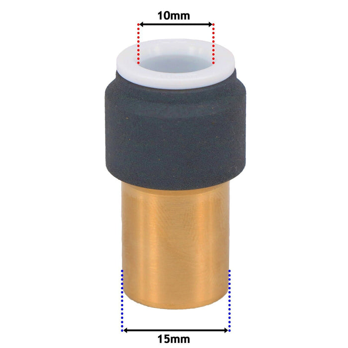 Radiator Valve 15mm x 10mm Anthracite Pushfit Reducing Straight Speed Fit Compression Stem