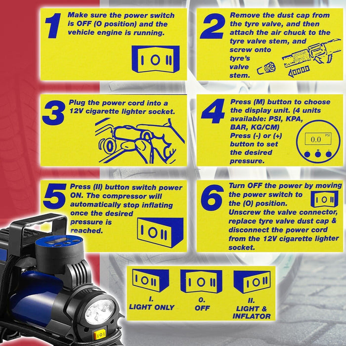 Digital Tyre Inflator 12V Car Bike Van Motorcycle Portable LED Air Compressor Pump (with Carry Bag)
