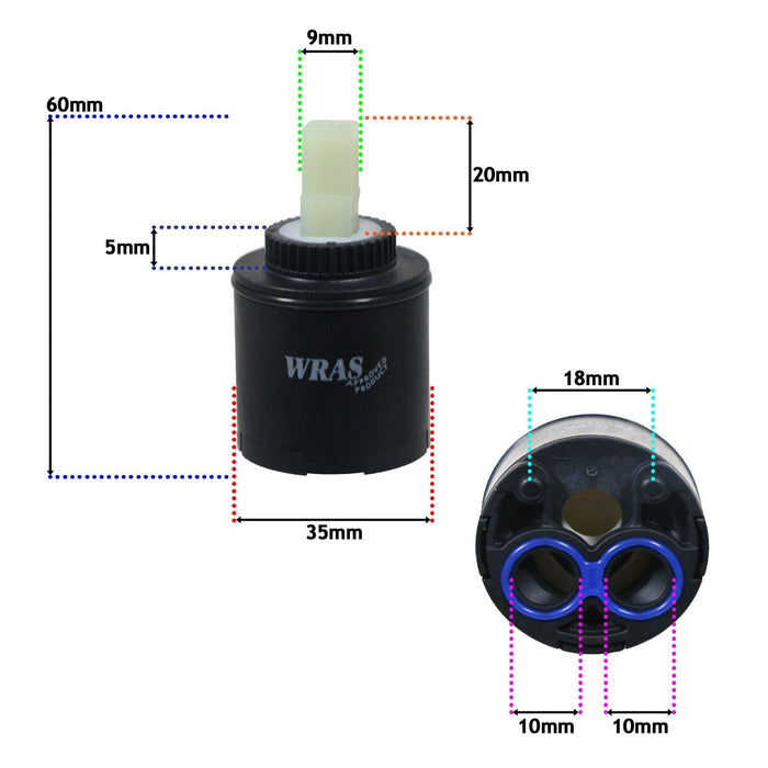 Mixer Tap Cartridge 35mm Single Monobloc Sink Basin Bath Hot Cold Water Valve (Pack of 2)