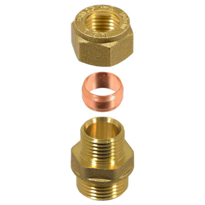 Compression Connector 10mm x 3/8" BSP Male Straight Brass Pipe Coupler Adaptor Fitting (Pack of 2)