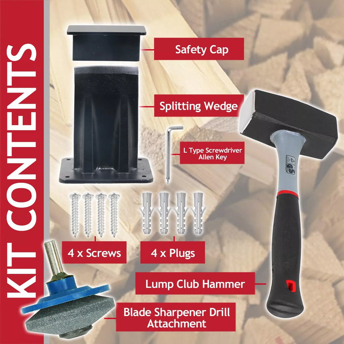 Kindling Splitter Lump Sledge Hammer Blade Sharpener Drill Attachment Kit Log Wood Splitting Chisel Set (Large)