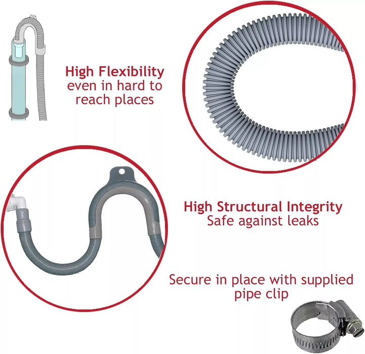 Drain Hose + Seal Plug Kit Washing Machine Dishwasher Waste Pipe Extension Set (2.5m)