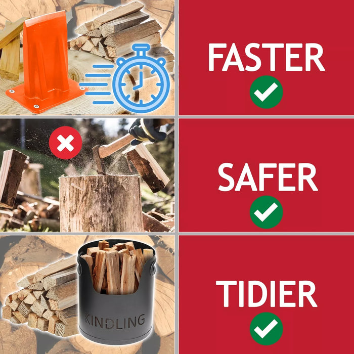 Kindling Splitter Firewood Log Mounted Wedge Splitting Base + Drill Blade Sharpener Attachment Kit