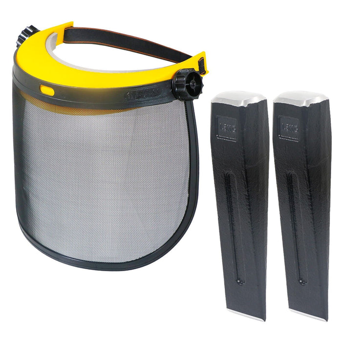 Log Splitter Face Shield Kit Wood Timber Splitting Log Chisel Wedges (Pack of 2) + Protective Mesh Visor Set