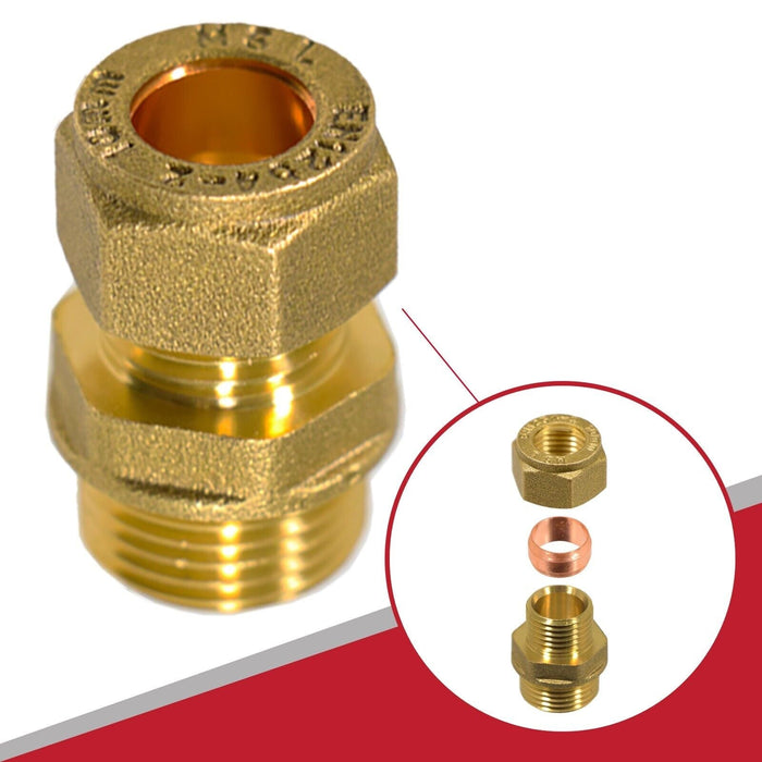 Compression Connector 10mm x 3/8" BSP Male Straight Brass Pipe Coupler Adaptor Fitting (Pack of 4)