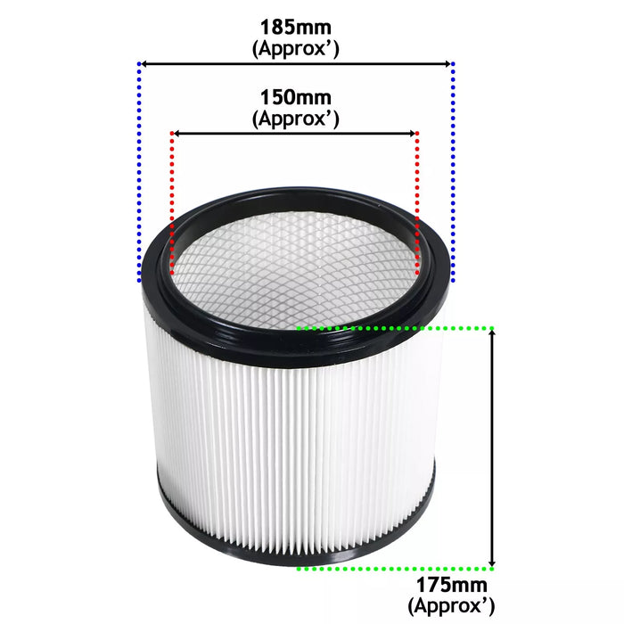 Wet & Dry Cartridge Filter + Foam Sleeve for Wickes 215735 288557 20L 1250W Vacuum Cleaner