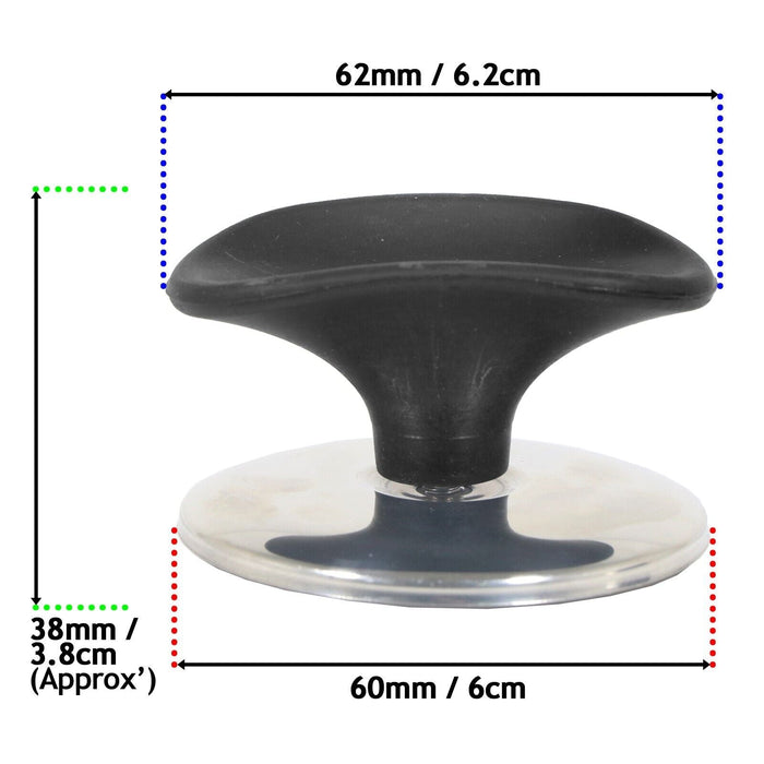 Universal Pan Lid Handle 6cm Saucepan Slow Cooker Steamer Pot Knobs (Black / Chrome Silver, Pack of 2)