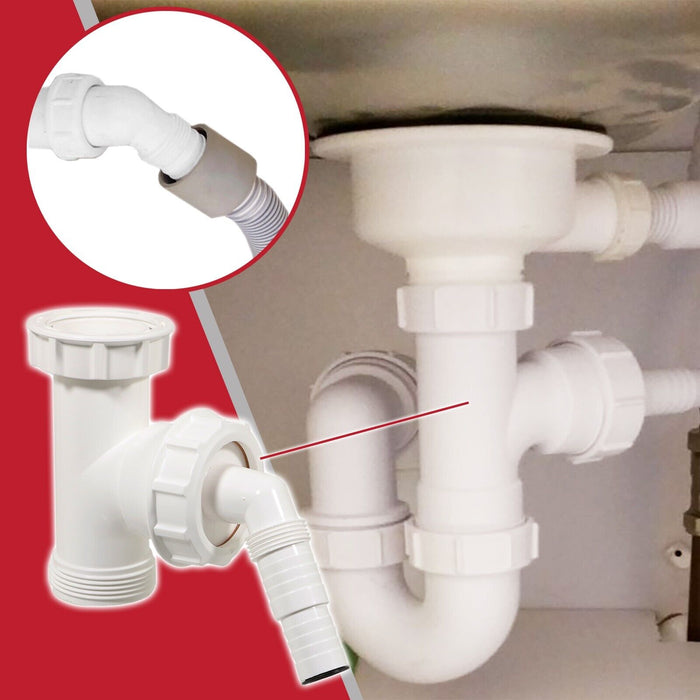 Appliance Trap Adaptor 40mm 1 1/2" Washing Machine Dishwasher Waste Pipe Tee Kit