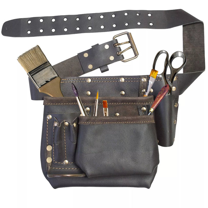 Artists Leather Tool Belt Pouch Multi Pocket Oil Tanned Brush Holder Organiser