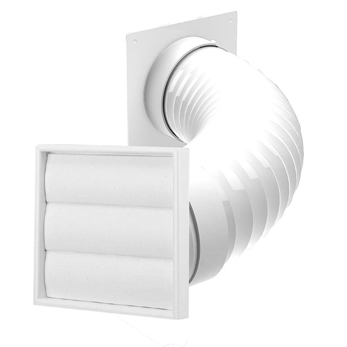 Cooker Hood External Vent Kit 4" 5" 6" 100mm 125mm 150mm Universal Exterior Wall Duct Set (White)