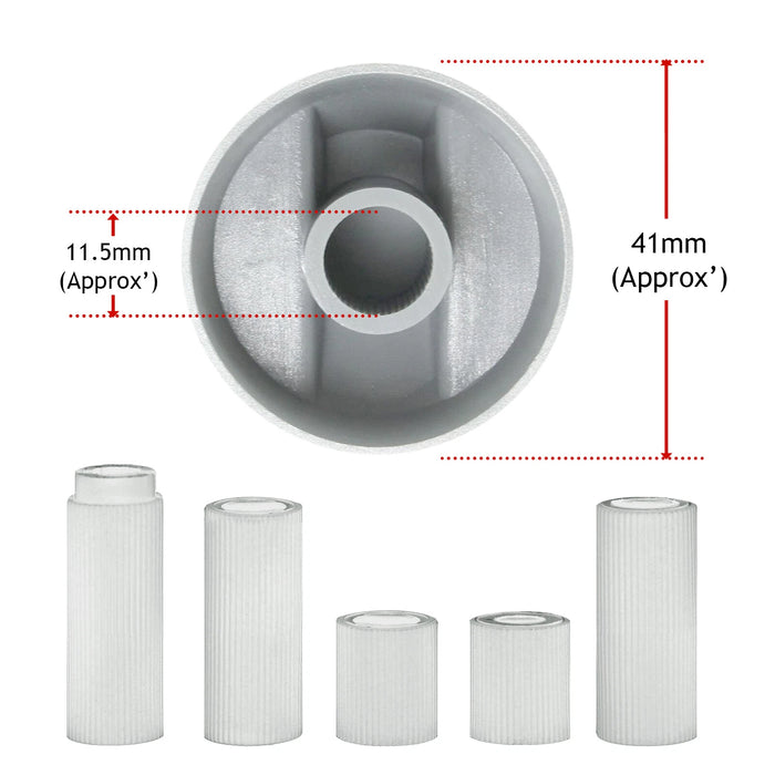Control Knob Dial & Adaptors for CANNON Oven / Cooker (Silver, Pack of 5)