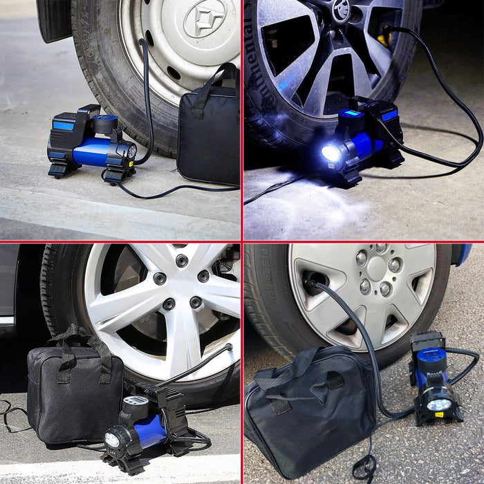Digital Tyre Inflator 12V Car Bike Van Motorcycle Portable LED Air Compressor Pump (with Carry Bag)