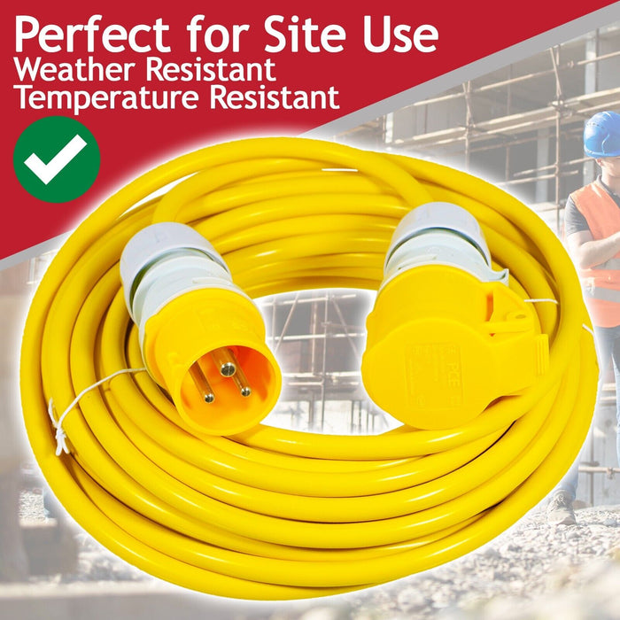 110V Extension Lead 14m 16A 2.5mm Heavy Duty Outdoor Construction Site Generator Cable (Yellow)