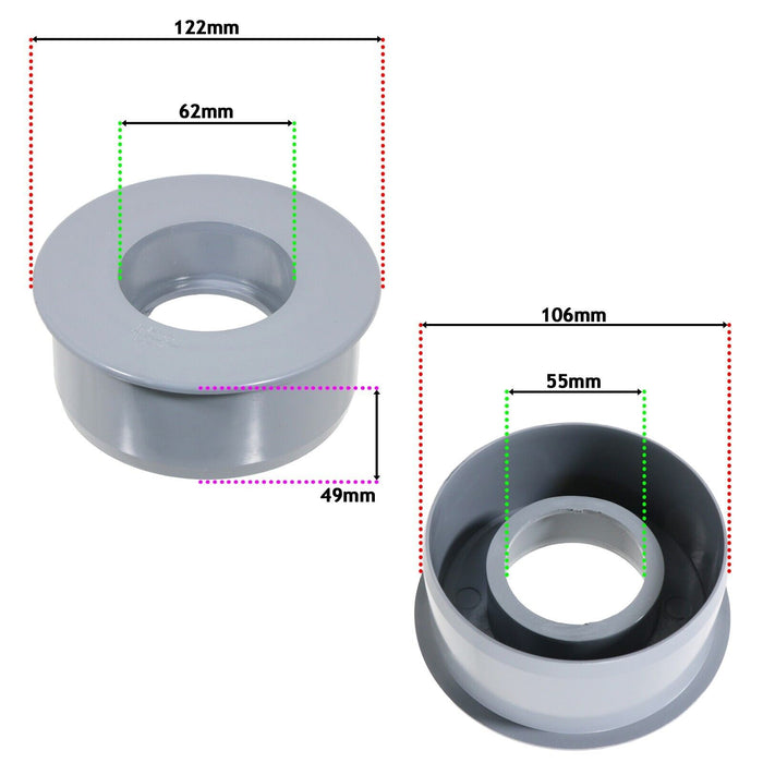 110mm Soil Pipe Reducer Boss Adaptor Solvent Weld Waste Push Fit Ring Seal (Grey)