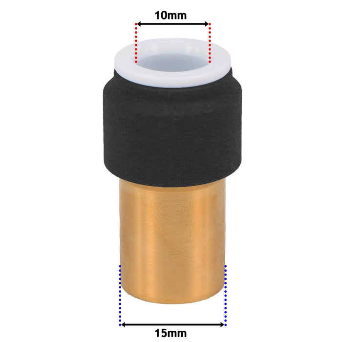 Radiator Valve 15mm x 10mm Black Pushfit Reducing Straight Speed Fit Compression Stem