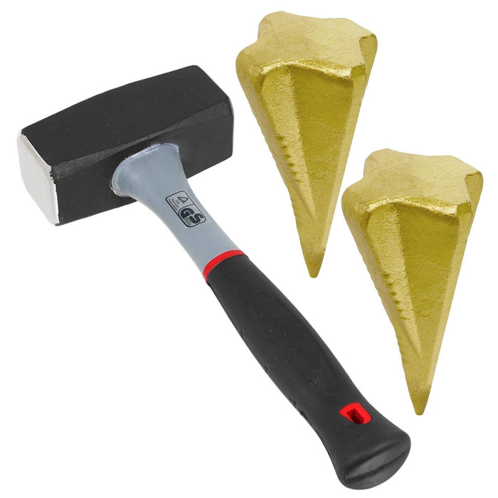 Log Splitting Hammer Kit (2KG / 4lb Lump Club Mallet + Wood Splitter Maul Wedges x 2)