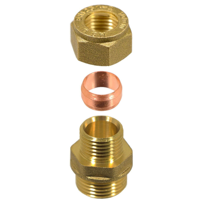 Compression Connector 10mm x 3/8" BSP Male Straight Brass Pipe Coupler Adaptor Fitting (Pack of 4)