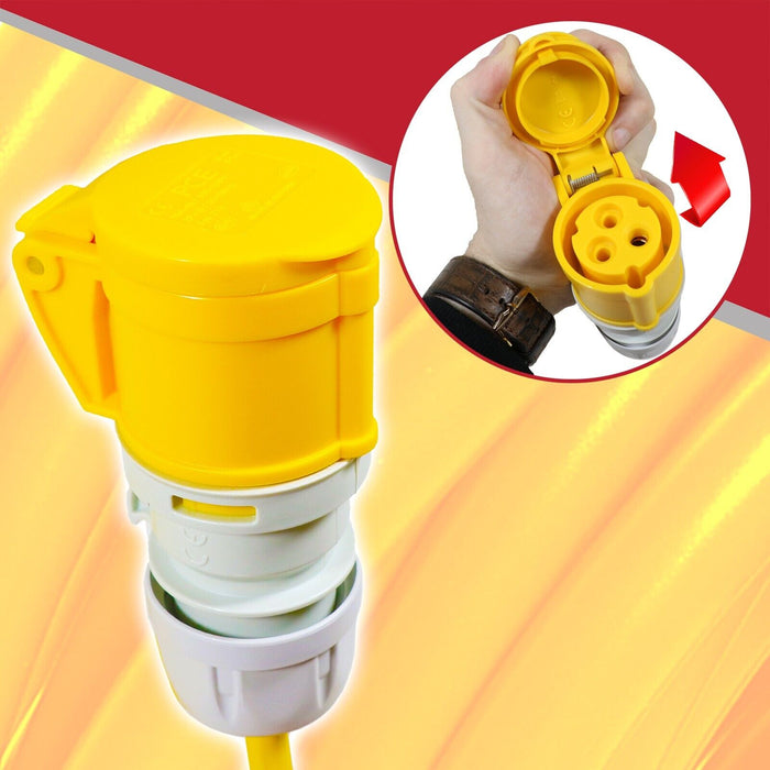 110V Extension Lead 14m 16A 2.5mm Heavy Duty Outdoor Construction Site Generator Cable (Yellow)