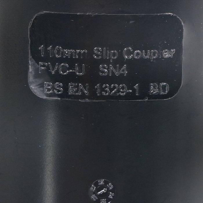 110mm 4" Soil Waste Pipe Double Socket Push Fit Straight Slip Coupler (Black)