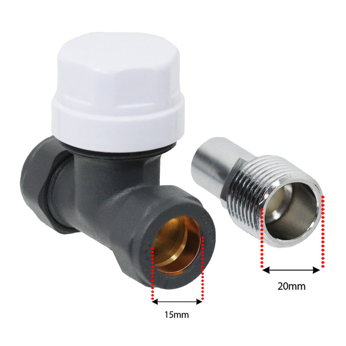 Anthracite Thermostatic Radiator Valve Set Brass Body Straight Inline 15mm x 1/2" TRV