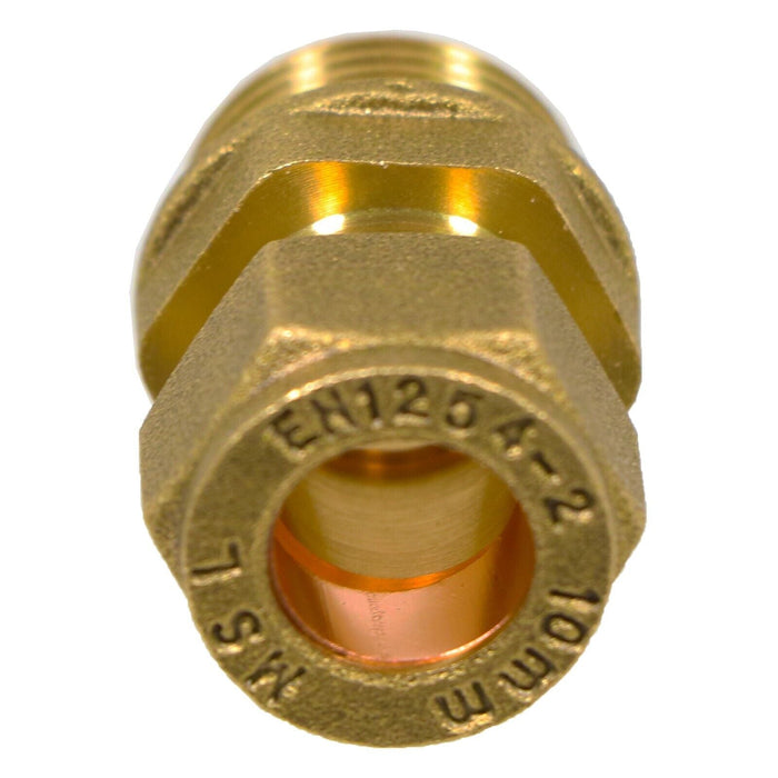 Compression Connector 10mm x 3/8" BSP Male Straight Brass Pipe Coupler Adaptor Fitting (Pack of 4)