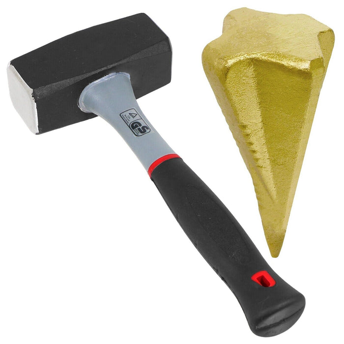 Log Splitter Lump Hammer 2KG / 4lb Club Mallet + Wood Splitting Maul Wedge Kit