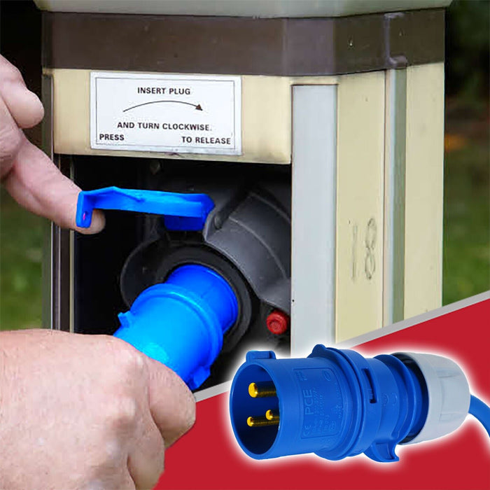 16A Extension Lead 14m 240V 1.5mm Extra Long Blue Power Cable + 2 x 16 Amp Splitter Kit