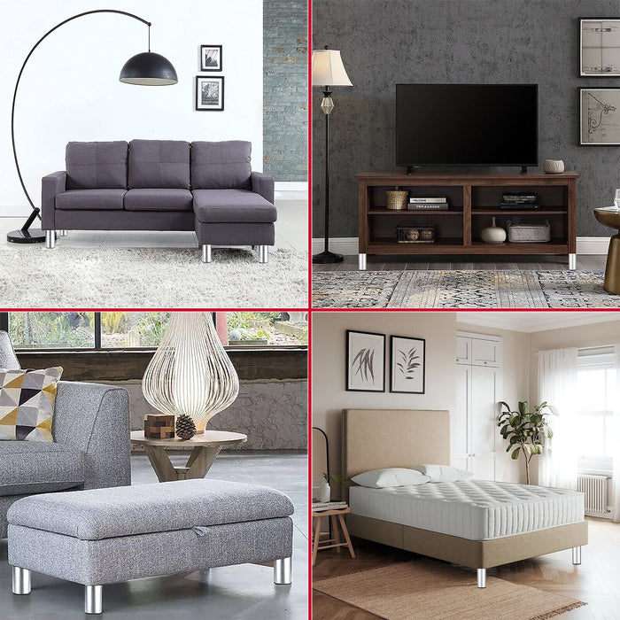 Universal Adjustable Furniture Feet 4.5" Silver Sofa Cabinet Bed Chair Riser Legs (Pack of 4)