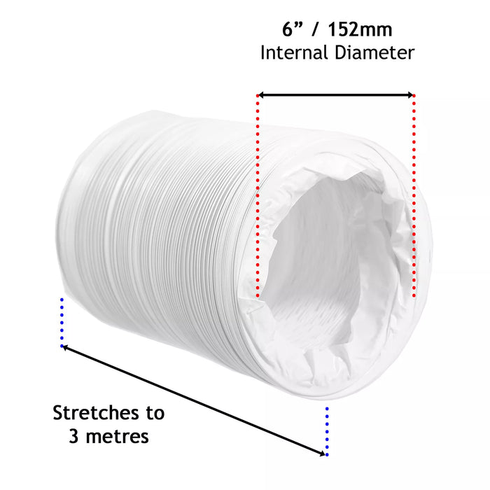 Vent Hose for Daewoo Air Con Conditioner Duct PVC Flexible Pipe 6" 152mm 3m
