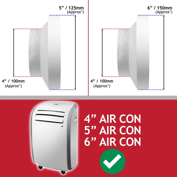 Air Conditioning External Vent Kit 4" 5" 6" 100mm 125mm 150mm Universal Exterior Wall Duct Set (White)
