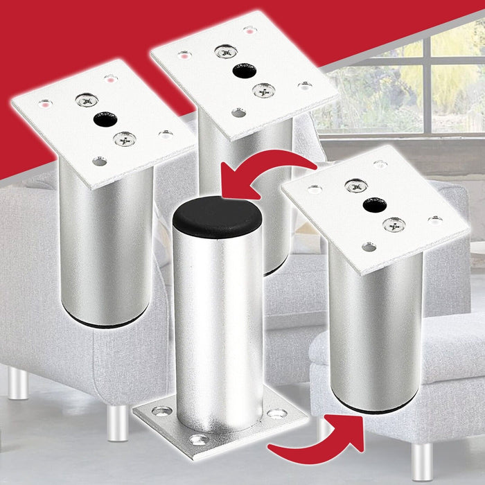 Universal Adjustable Furniture Feet 4.5" Silver Sofa Cabinet Bed Chair Riser Legs (Pack of 4)