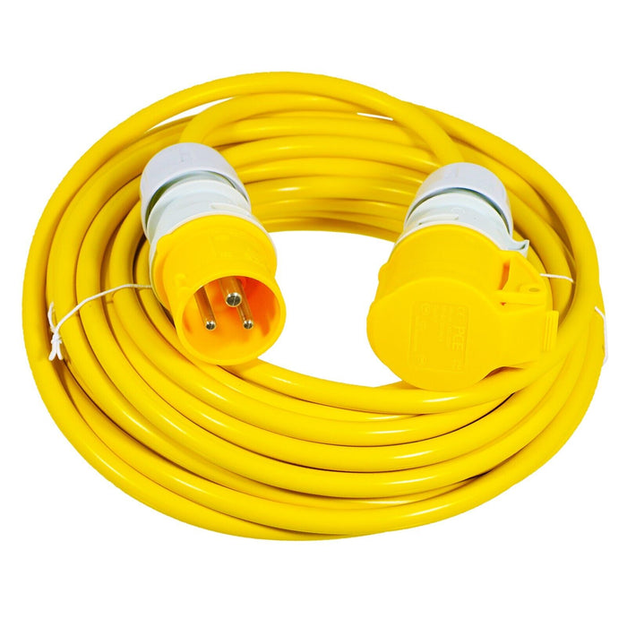 16A Extension Lead 14m 110V 2.5mm Heavy Duty Yellow Power Cable + 2 x 16 Amp Splitter Kit