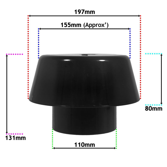 110mm Vent Extract Cowl Mushroom Soil Pipe Stack System Weather Ring Seal (Black)