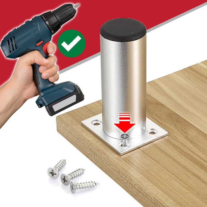 Universal Adjustable Furniture Feet 4.5" Silver Wardrobe Table Footrest Riser Legs (Pack of 4)