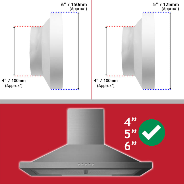 Cooker Hood External Vent Kit 4" 5" 6" 100mm 125mm 150mm Universal Exterior Wall Duct Set (White)
